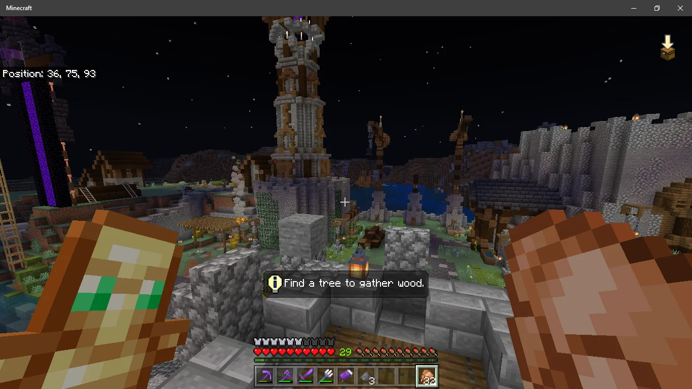 Minecraft tutorial tips system in action